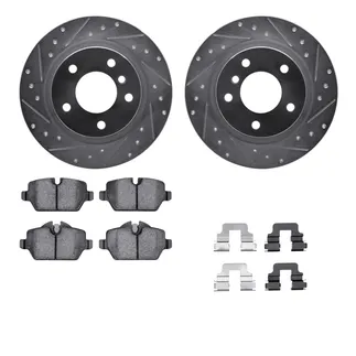 R1 Concepts WGYH1-92009 Drilled & Slotted Silver Rotor Set W/ Semi-Met Pads & Hdw